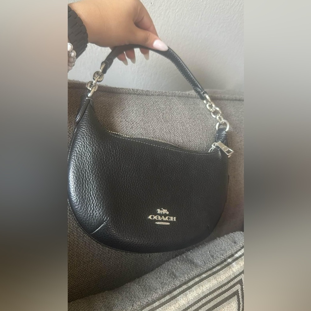 Coach Black Pebbled Leather Shoulder Bag with Silver Hardware